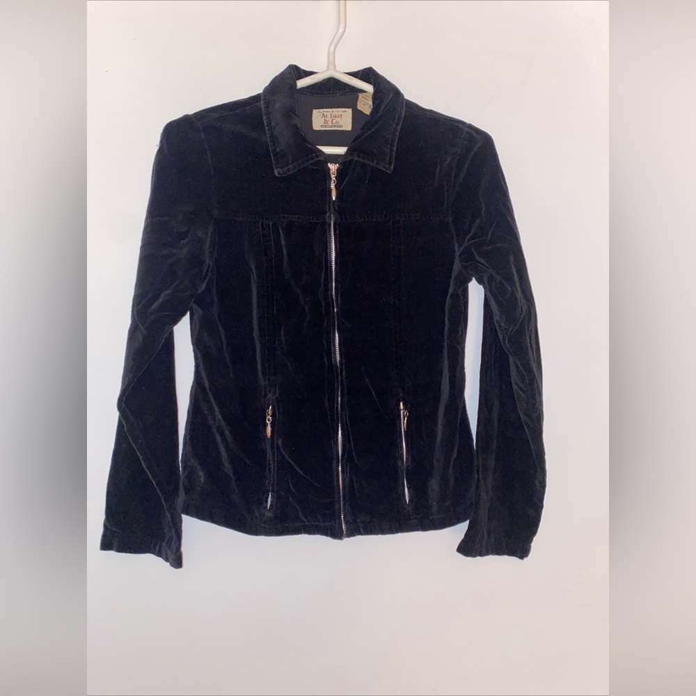 At Last & Co velvet velour moto jacket black S